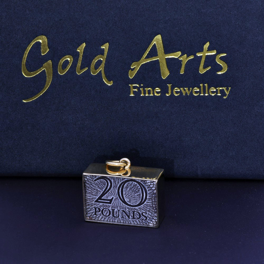 Vintage 9ct Yellow Gold Charm - £20 Old Twenty Pound Note Break In Emergency Box 1970's