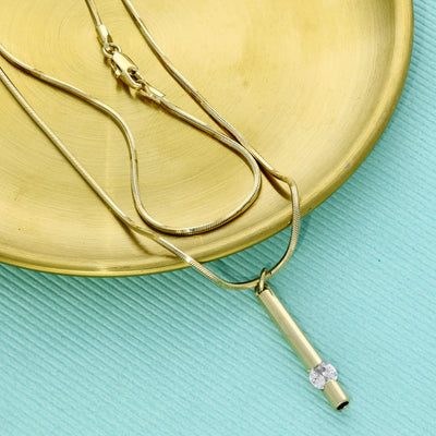 Pre-owned 18ct Yellow Gold Contemporary Diamond Bar Pendant & Chain 18"