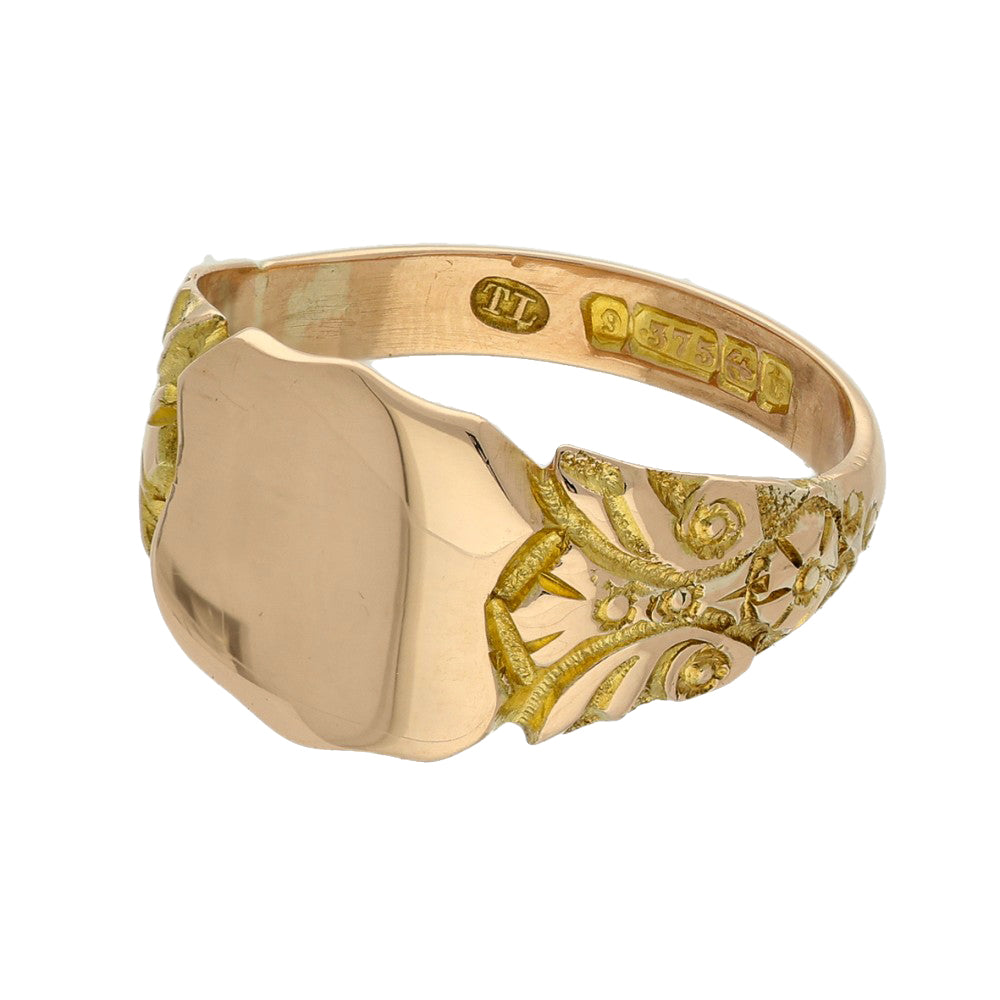 Antique 9ct Rose Gold Shield Signet Ring c.1918