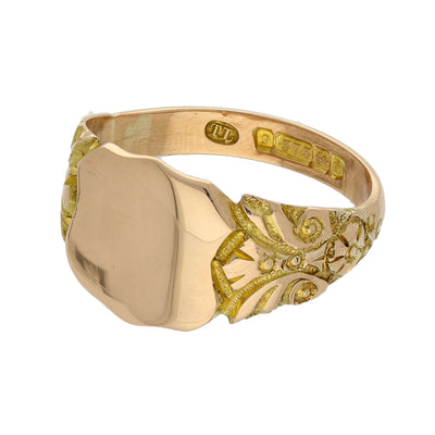 Antique 9ct Rose Gold Shield Signet Ring c.1918