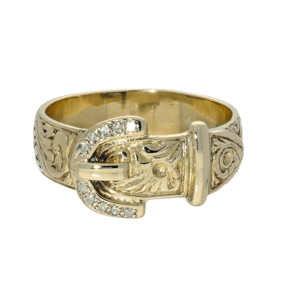 Pre-owned 9ct Yellow Gold Diamond Buckle Ring 5.79g