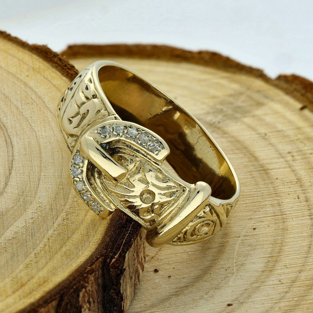 Pre-owned 9ct Yellow Gold Diamond Buckle Ring 5.79g