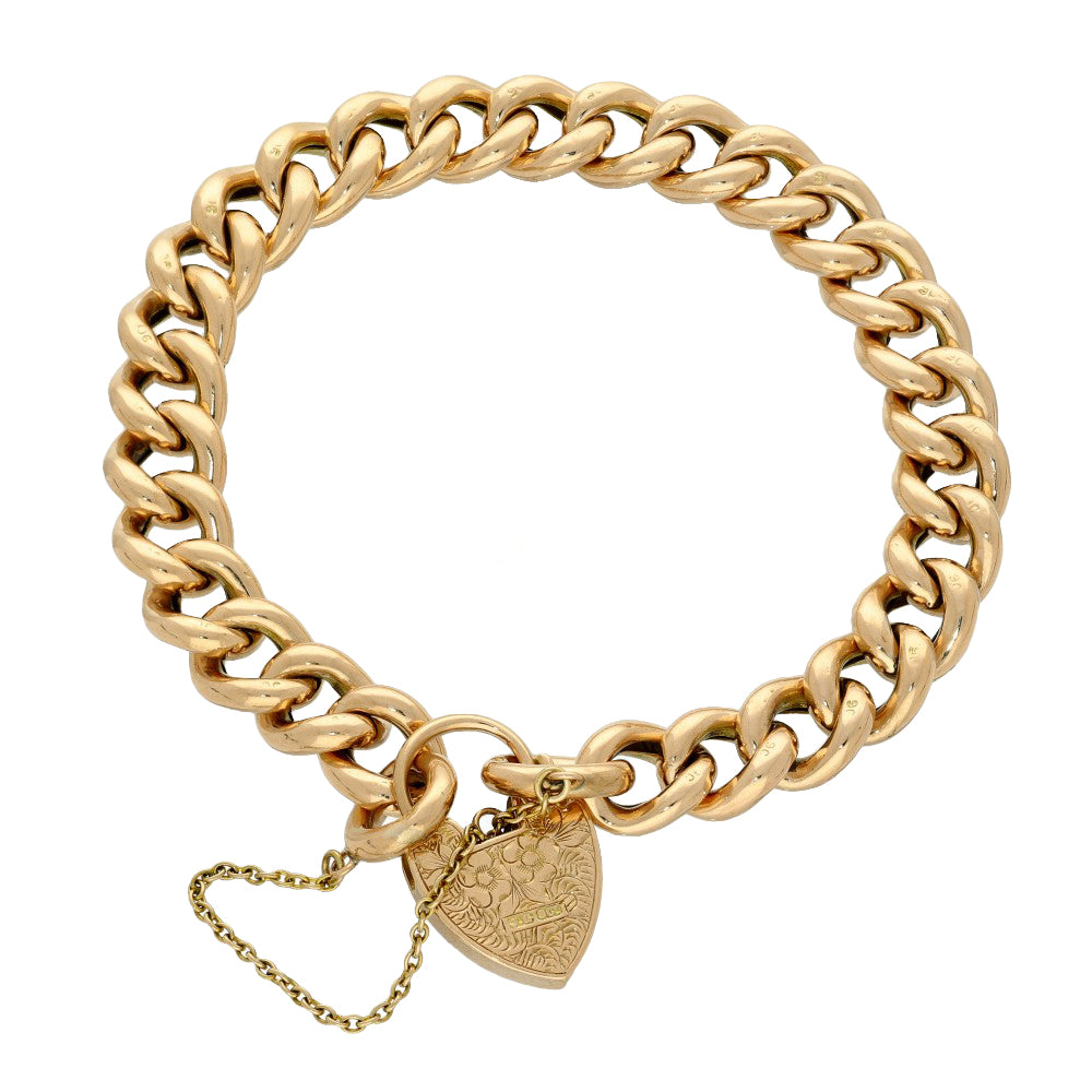 Vintage 9ct Rose Gold Curb Bracelet with Heart Padlock Clasp