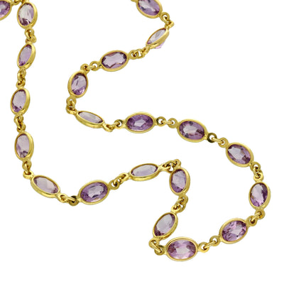Pre-owned 18ct Yellow Gold Amethyst Yard Necklace Bezel Setting 20 Inch