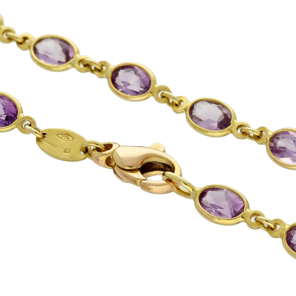 Pre-owned 18ct Yellow Gold Amethyst Yard Necklace Bezel Setting 20 Inch