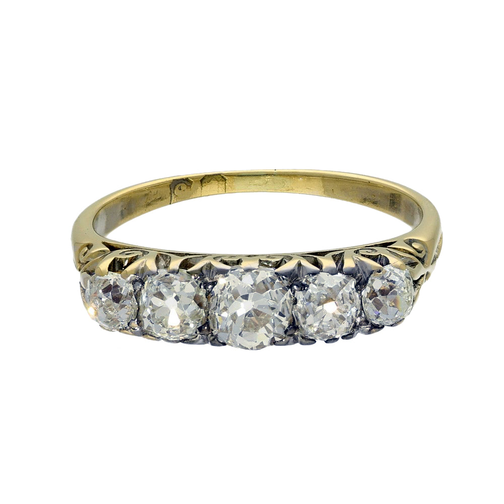 Antique 18ct Yellow Gold Old Cut Diamond Vintage 5 Stone Ring