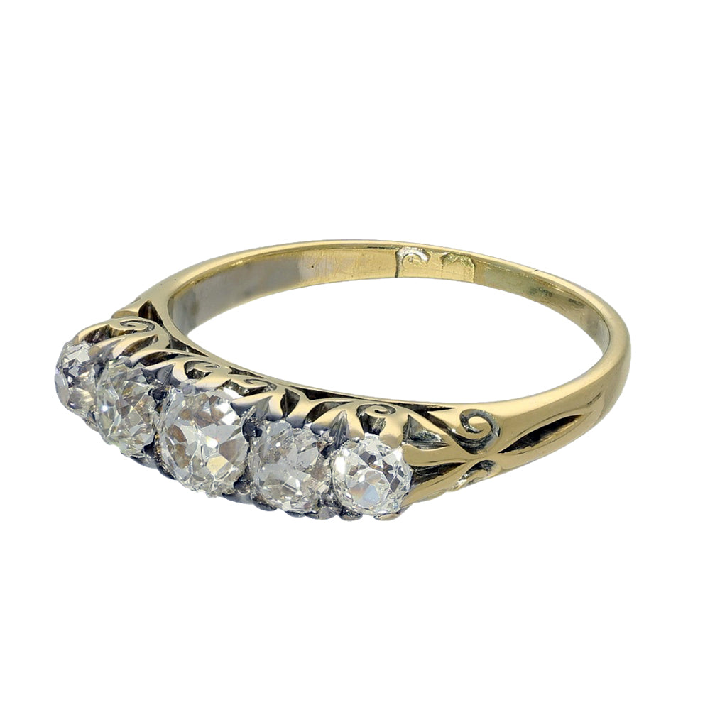 Antique 18ct Yellow Gold Old Cut Diamond Vintage 5 Stone Ring