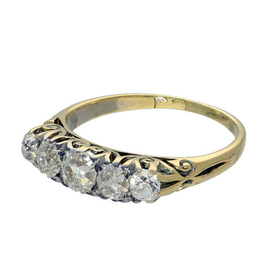 Antique 18ct Yellow Gold Old Cut Diamond Vintage 5 Stone Ring