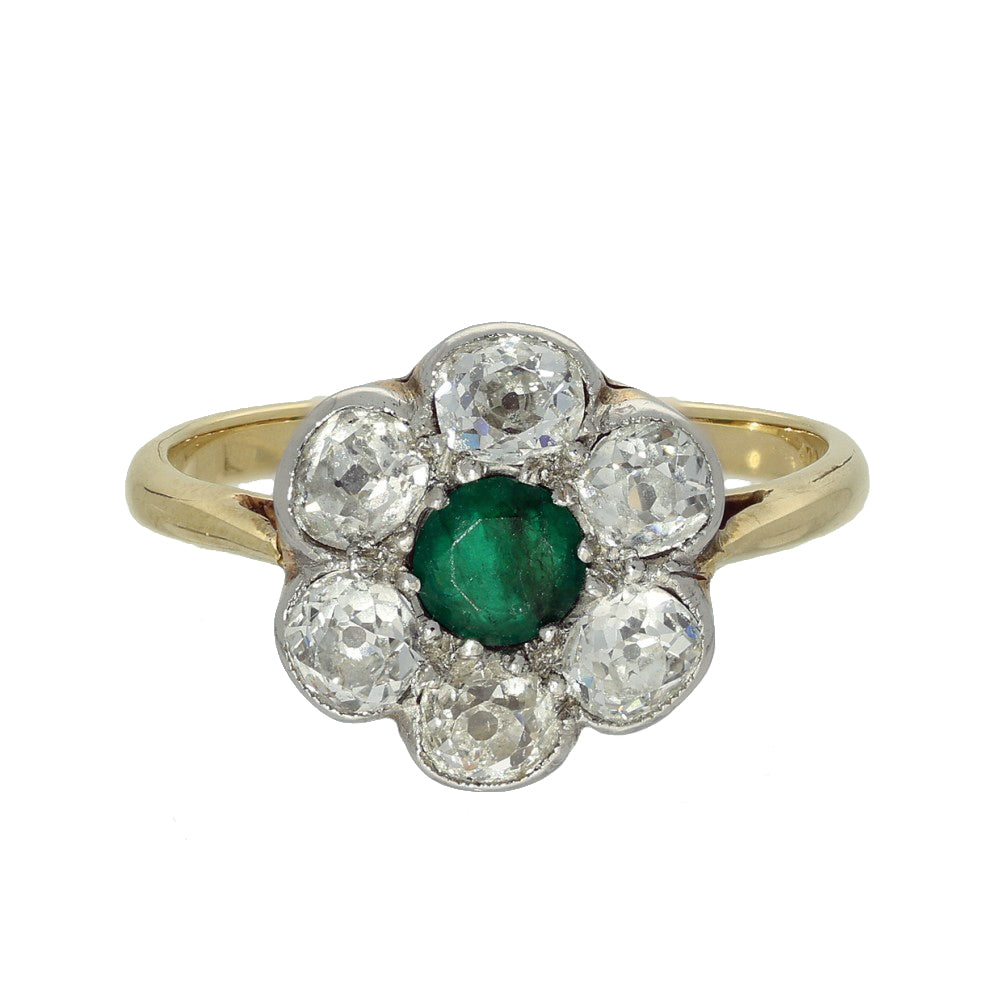 Vintage 9ct Yellow Gold Emerald and Old Cut Diamond Ring
