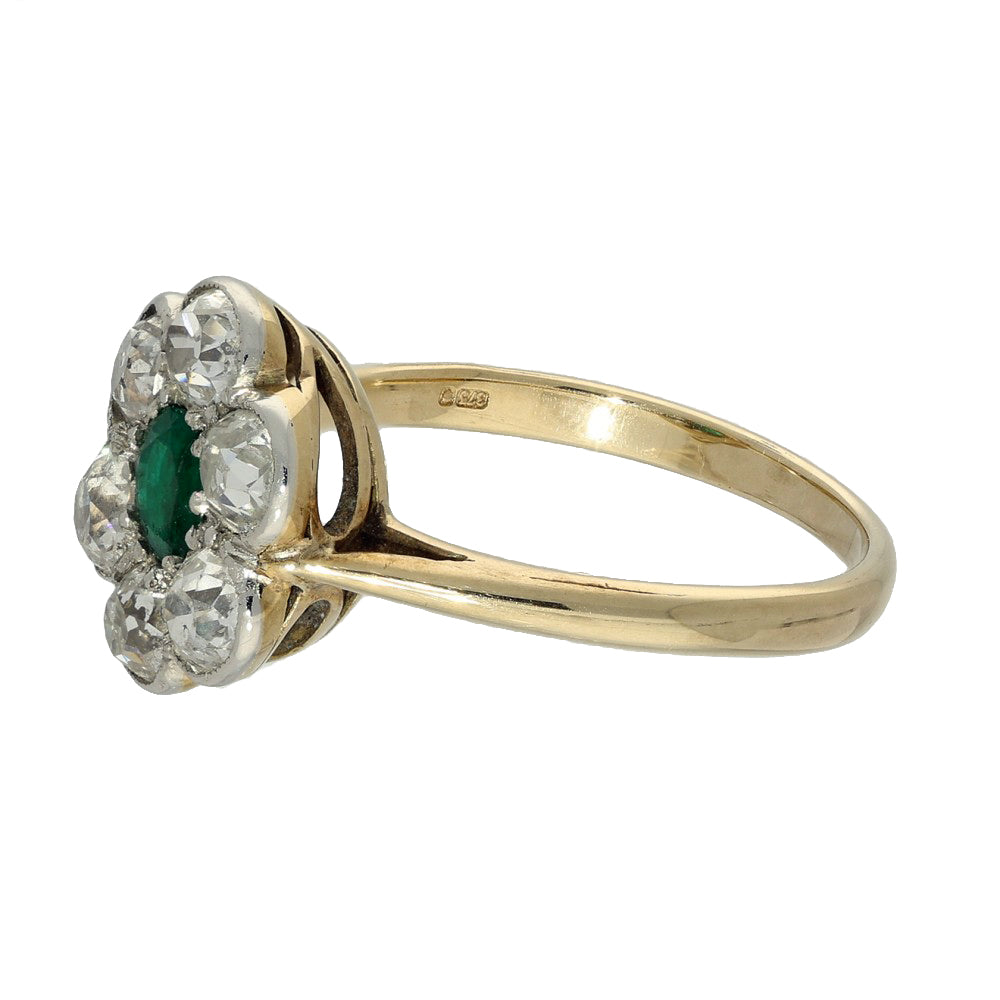Vintage 9ct Yellow Gold Emerald and Old Cut Diamond Ring