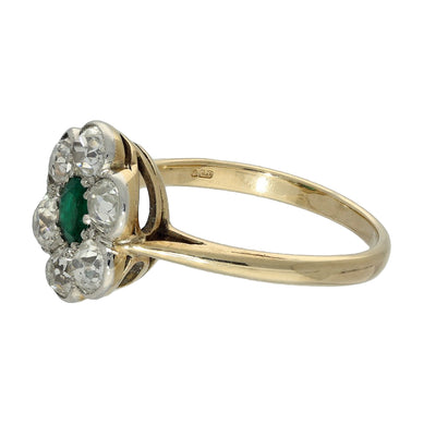 Vintage 9ct Yellow Gold Emerald and Old Cut Diamond Ring