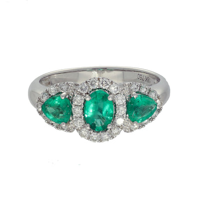 18ct White Gold Emerald & Diamond Trilogy Cluster Ring