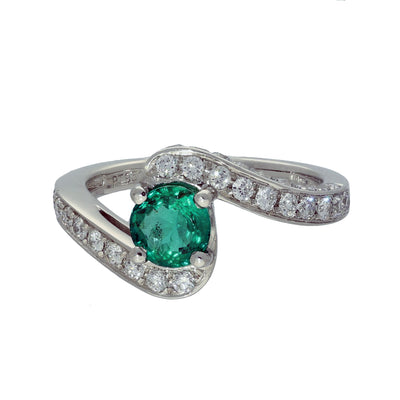 Platinum Emerald & Diamond Twist Cocktail Ring