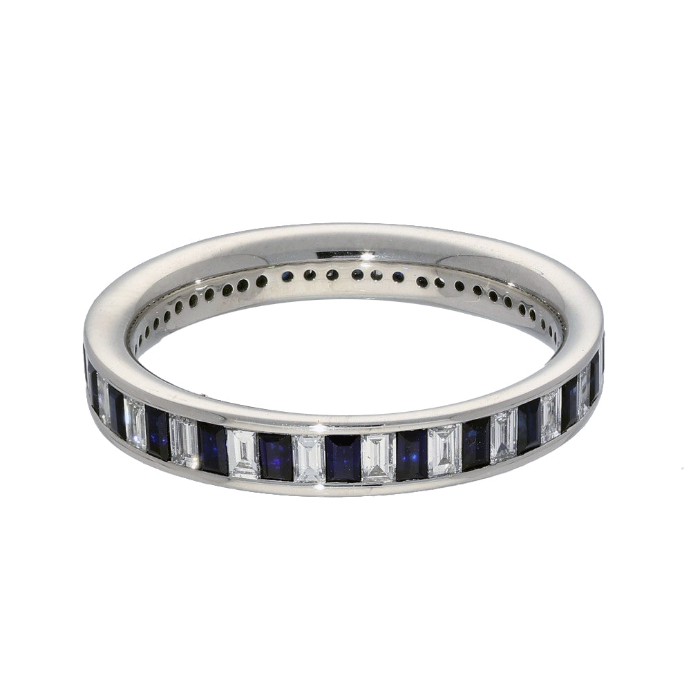 Platinum Baguette Cut Diamond & Sapphire Full Eternity Ring