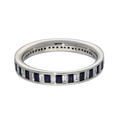 Platinum Baguette Cut Diamond & Sapphire Full Eternity Ring
