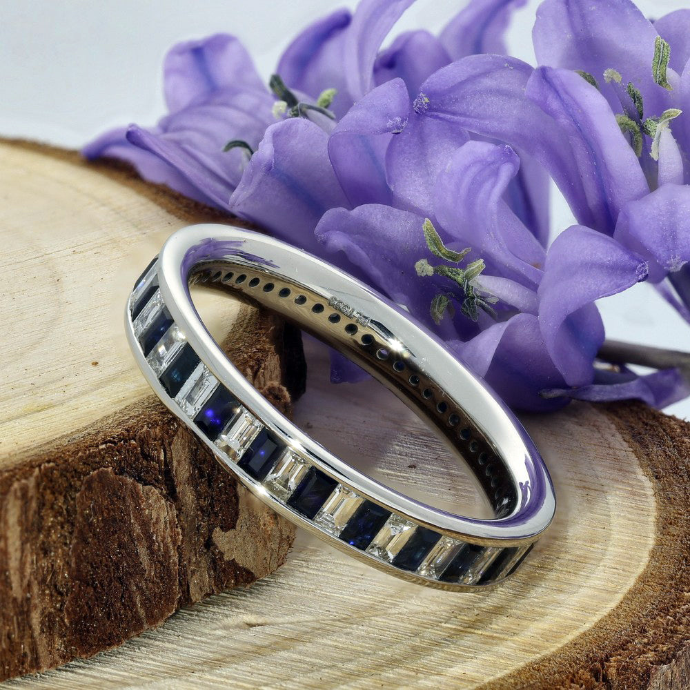 Platinum Baguette Cut Diamond & Sapphire Full Eternity Ring