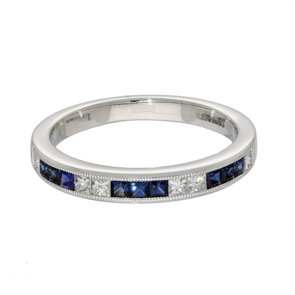Platinum Sapphire & Princess Cut Diamond Half Eternity Ring