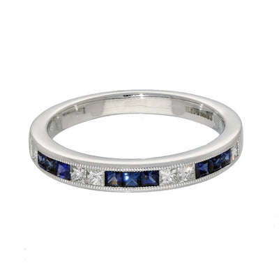Platinum Sapphire & Princess Cut Diamond Half Eternity Ring