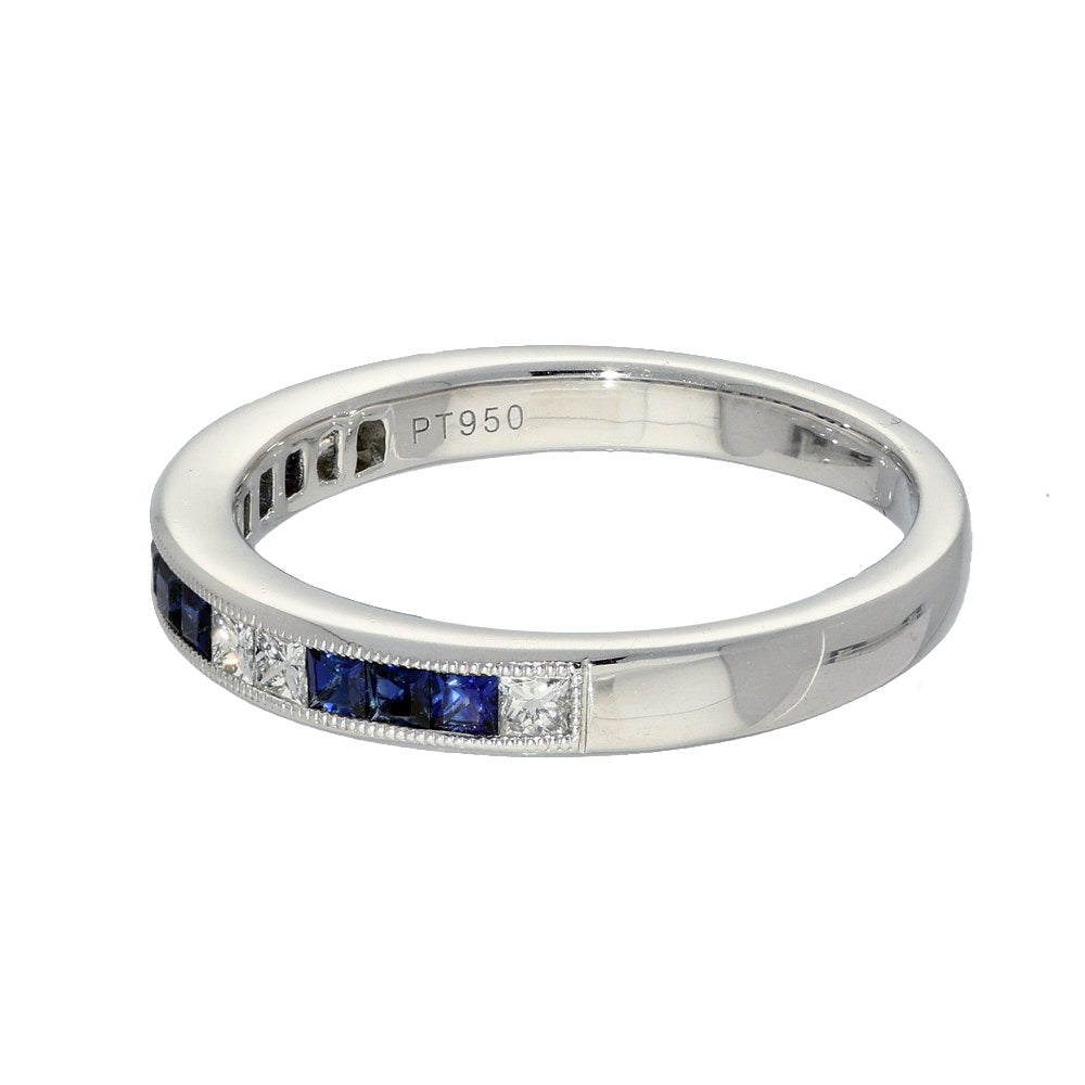 Platinum Sapphire & Princess Cut Diamond Half Eternity Ring
