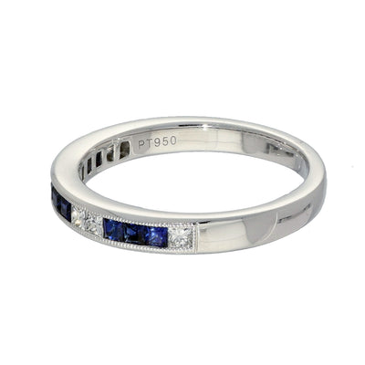 Platinum Sapphire & Princess Cut Diamond Half Eternity Ring