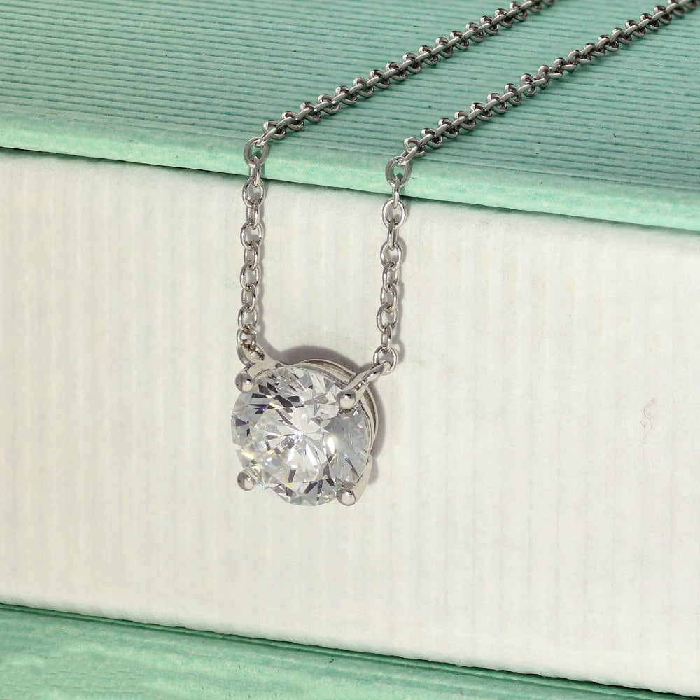 9ct White Gold 4-Claw Laboratory-Grown Diamond Solitaire Pendant Necklace - 1ct