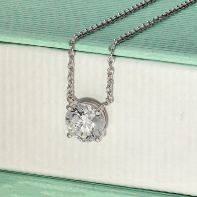 9ct White Gold 4-Claw Laboratory-Grown Diamond Solitaire Pendant Necklace - 1ct