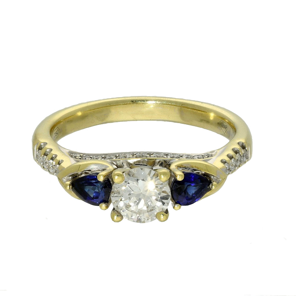 Pre-owned 18ct Yellow Gold Diamond & Teardrop Sapphire Trilogy Ring