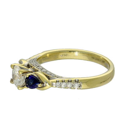 Pre-owned 18ct Yellow Gold Diamond & Teardrop Sapphire Trilogy Ring