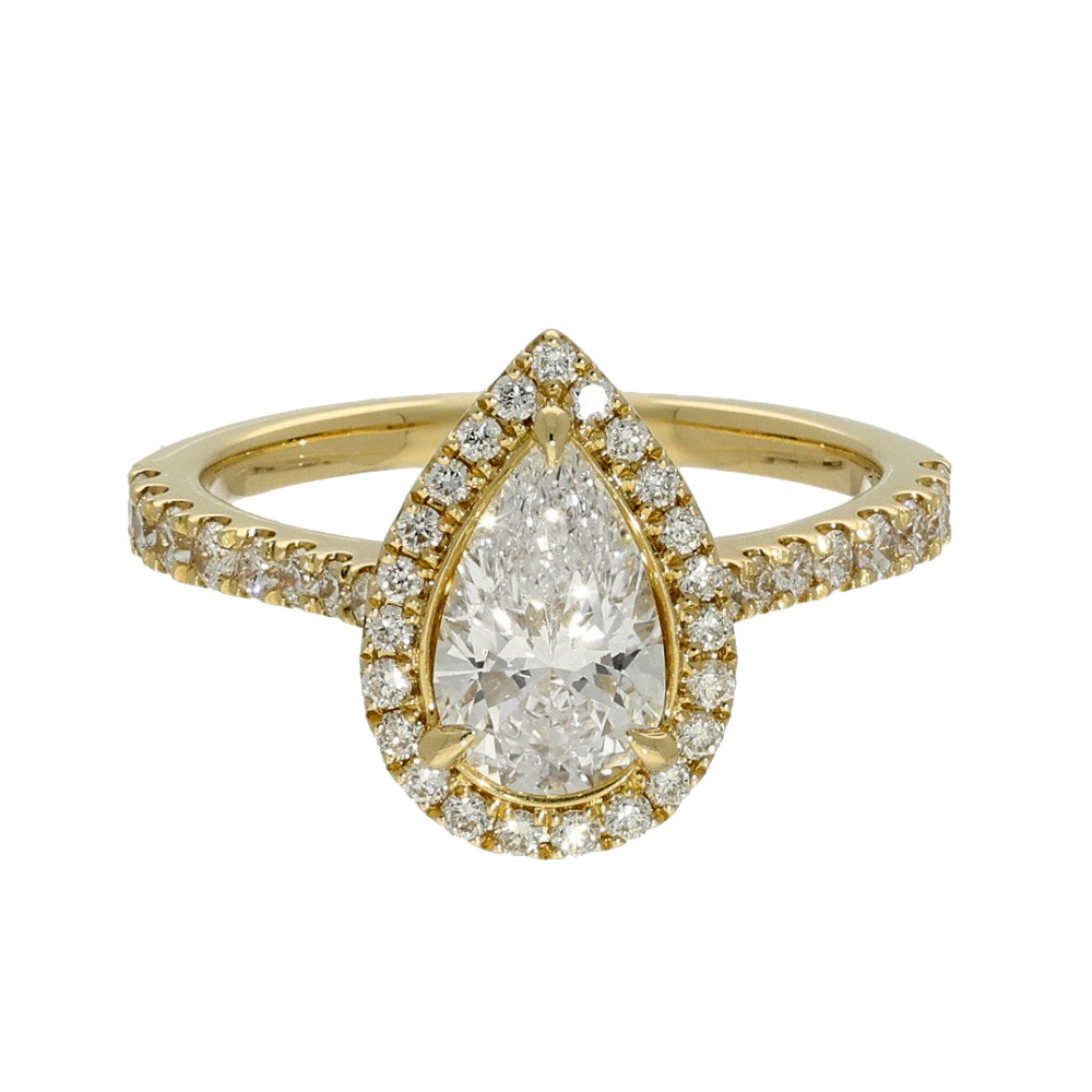 18ct Yellow Gold Laboratory-Grown 1ct Pear Diamond Halo Shoulders Ring