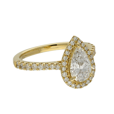 18ct Yellow Gold Laboratory-Grown 1ct Pear Diamond Halo Shoulders Ring