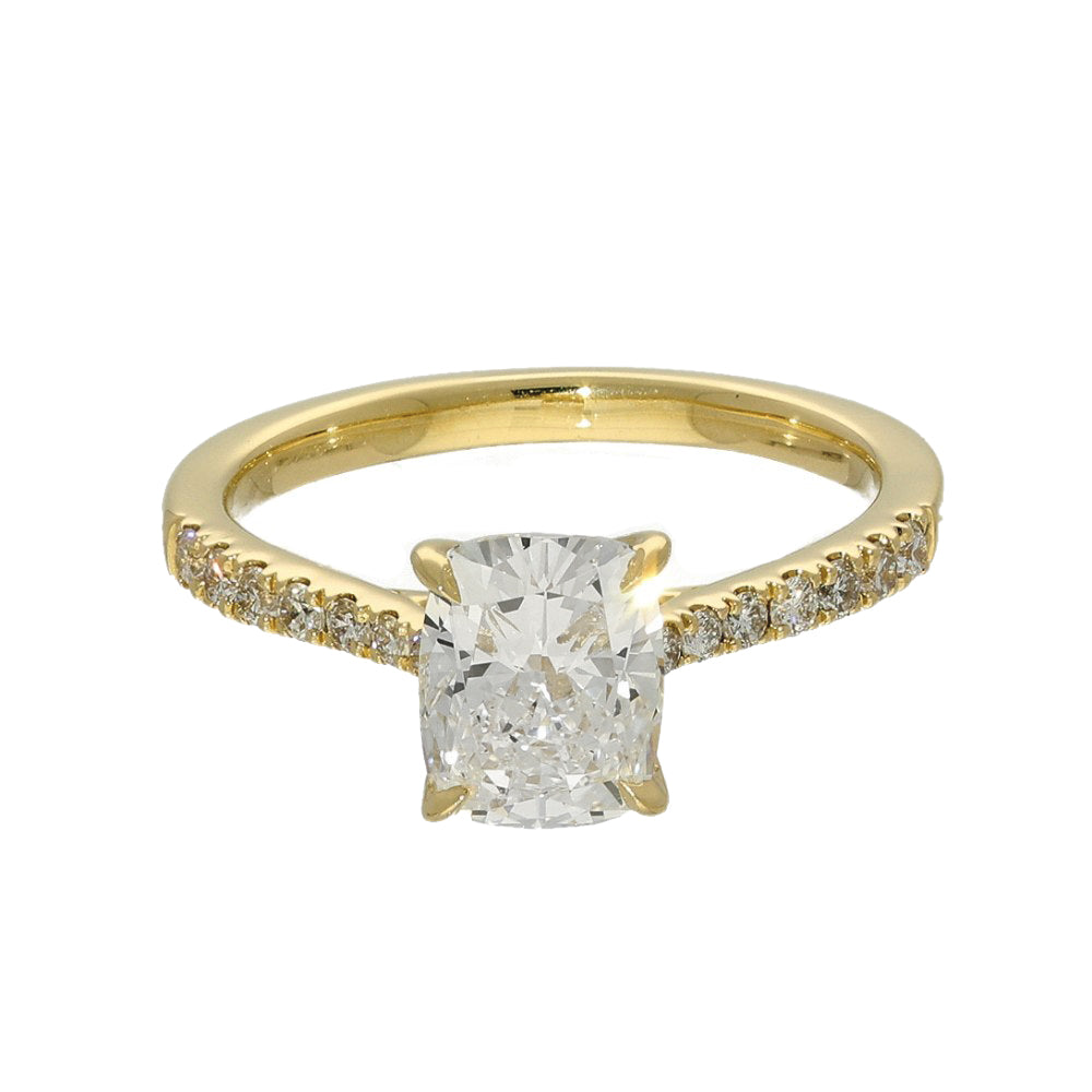 18ct Yellow Gold Laboratory-Grown 1.50ct Cushion Cut Diamond Solitaire Shoulders Ring