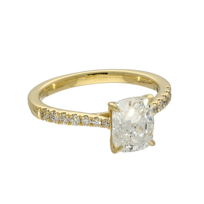 18ct Yellow Gold Laboratory-Grown 1.50ct Cushion Cut Diamond Solitaire Shoulders Ring