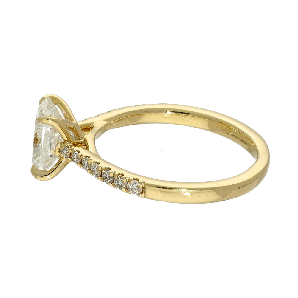18ct Yellow Gold Laboratory-Grown 1.50ct Cushion Cut Diamond Solitaire Shoulders Ring