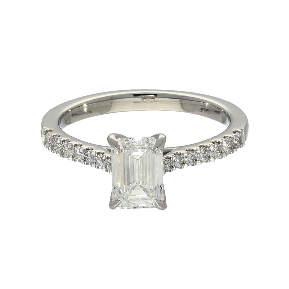 Platinum Laboratory-Grown 1ct Emerald Cut Diamond Solitaire Shoulders Ring