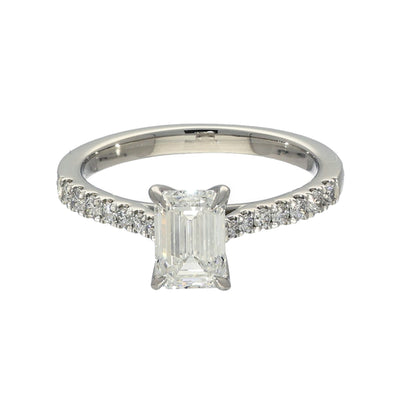 Platinum Laboratory-Grown 1ct Emerald Cut Diamond Solitaire Shoulders Ring