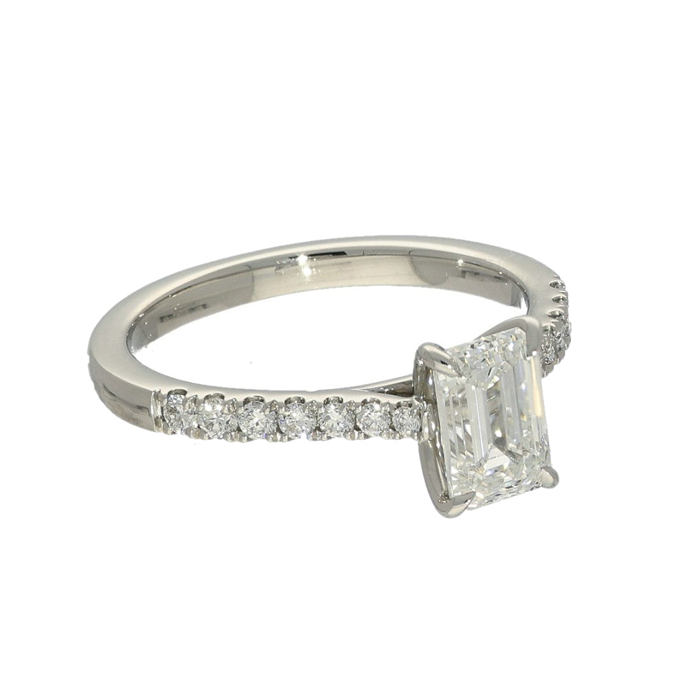 Platinum Laboratory-Grown 1ct Emerald Cut Diamond Solitaire Shoulders Ring