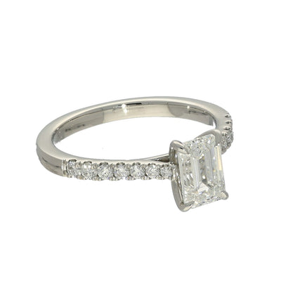 Platinum Laboratory-Grown 1ct Emerald Cut Diamond Solitaire Shoulders Ring