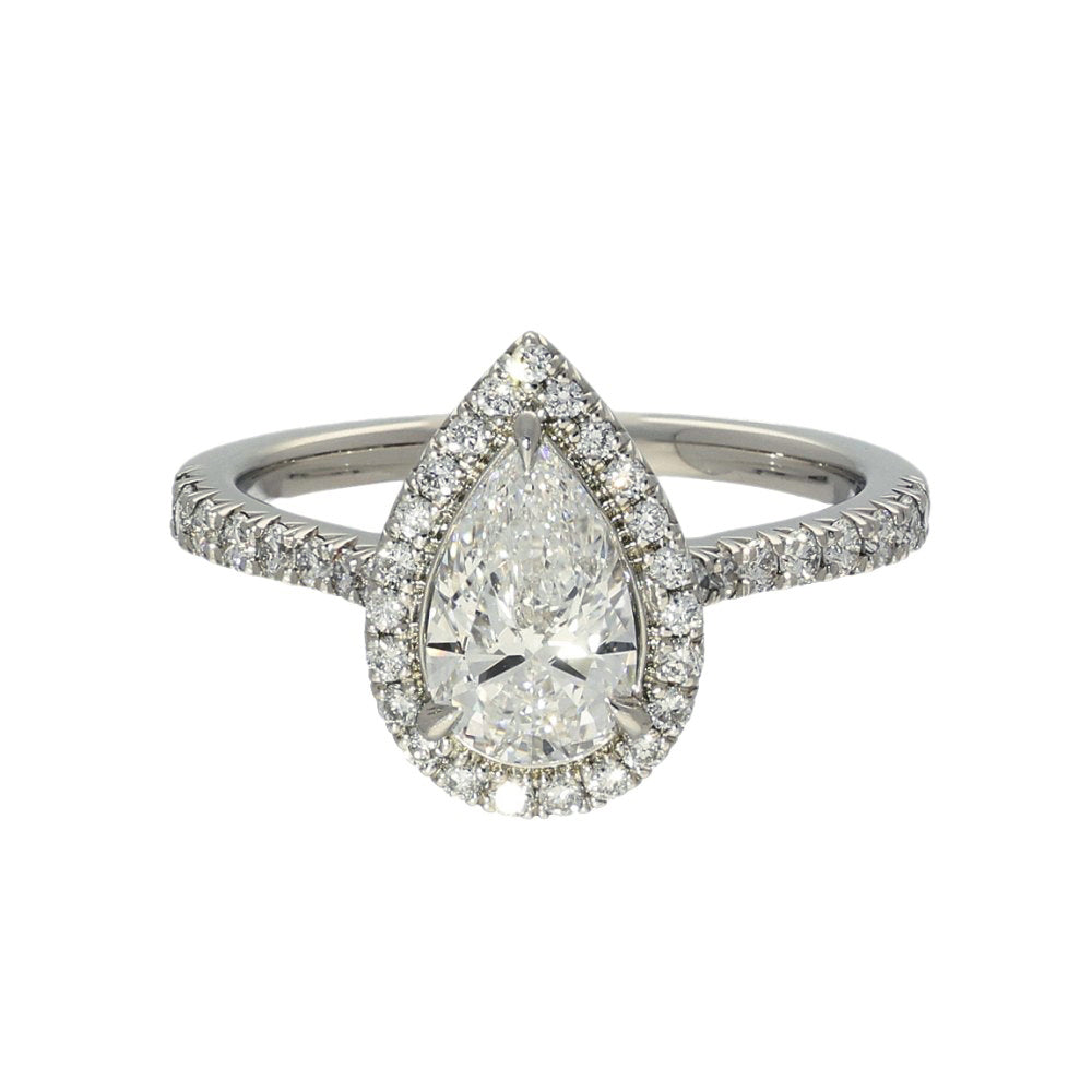 Platinum Laboratory-Grown 1ct Pear Diamond Halo Shoulders Ring