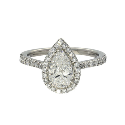 Platinum Laboratory-Grown 1ct Pear Diamond Halo Shoulders Ring
