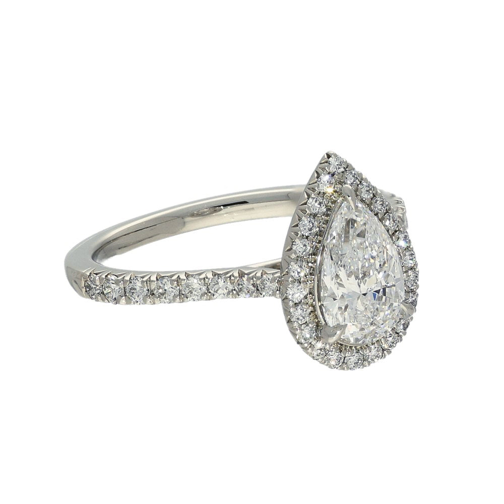 Platinum Laboratory-Grown 1ct Pear Diamond Halo Shoulders Ring