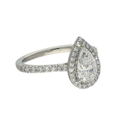 Platinum Laboratory-Grown 1ct Pear Diamond Halo Shoulders Ring