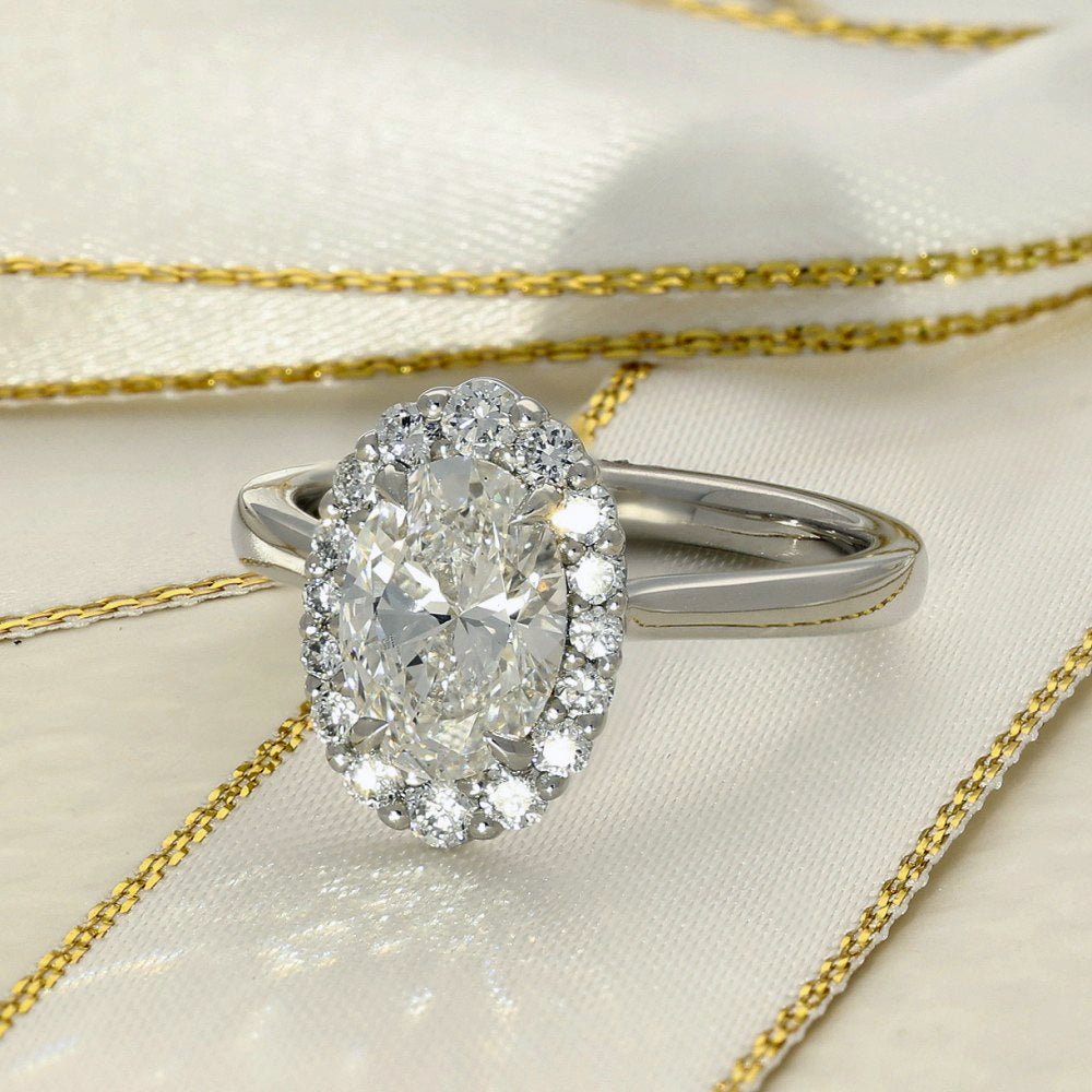 Platinum Laboratory-Grown 1.55ct Oval Diamond Halo Ring