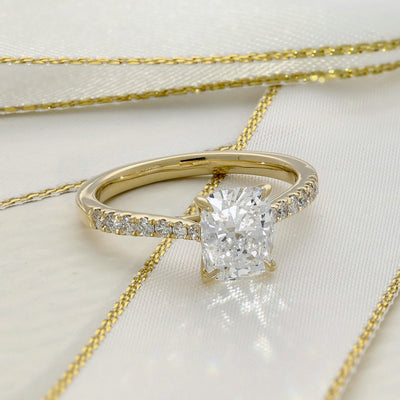 18ct Yellow Gold Laboratory-Grown 1.50ct Cushion Cut Diamond Solitaire Shoulders Ring