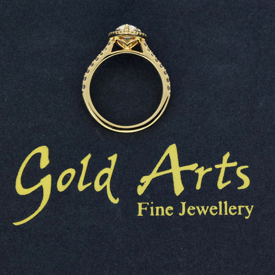 18ct Yellow Gold Laboratory-Grown 1ct Pear Diamond Halo Shoulders Ring