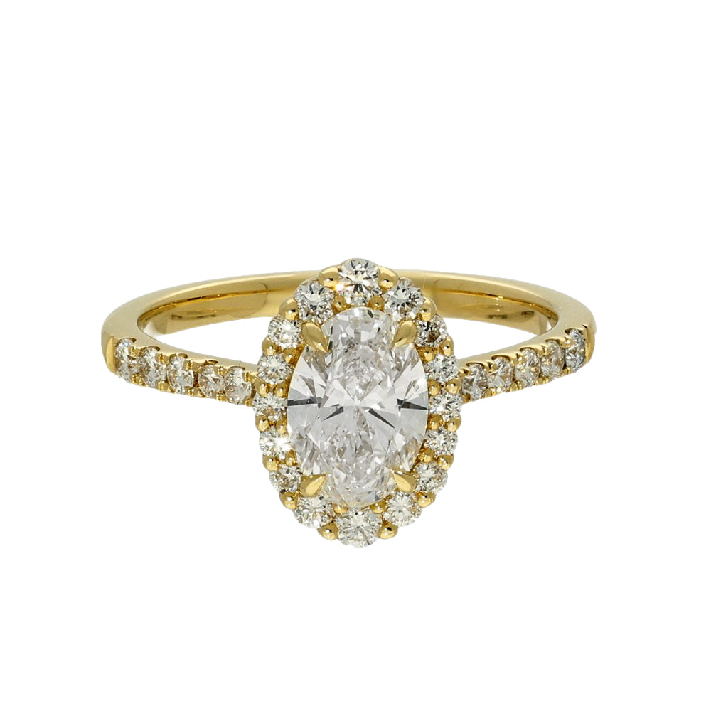 18ct Yellow Gold Laboratory-Grown 1ct Oval Diamond Halo Shoulders Ring
