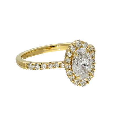 18ct Yellow Gold Laboratory-Grown 1ct Oval Diamond Halo Shoulders Ring