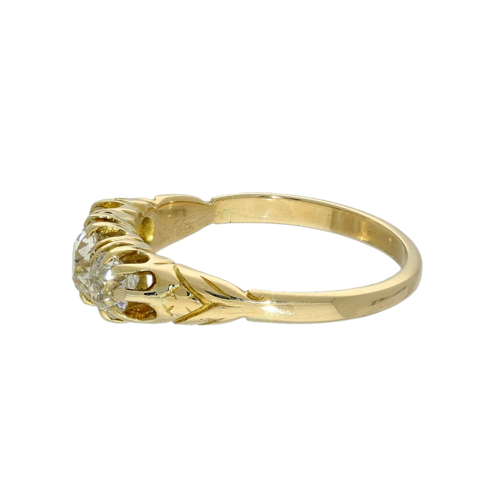 Antique 18ct Yellow Gold Old Cut Diamond Trilogy Ring