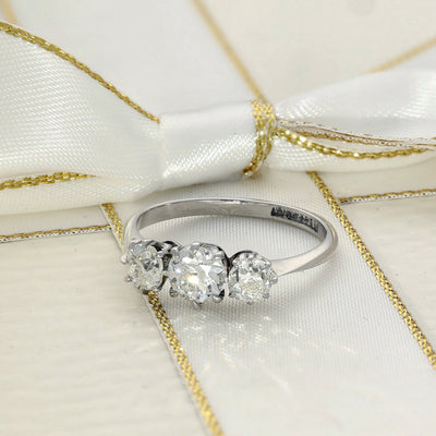 Antique 18ct White Gold Old Cut Diamond Trilogy Ring