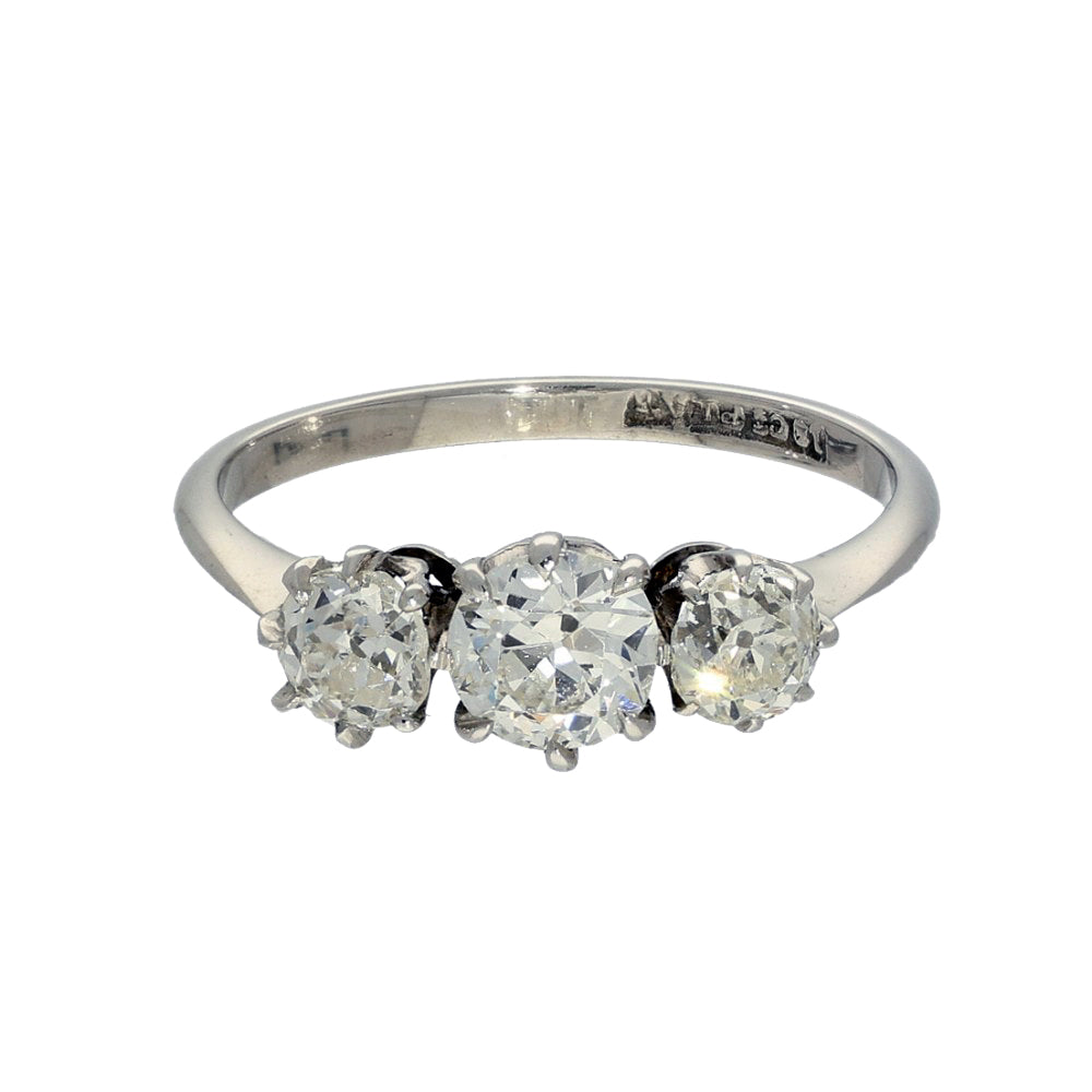 Antique 18ct White Gold Old Cut Diamond Trilogy Ring