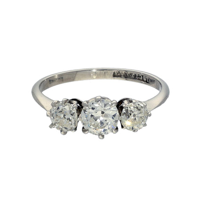 Antique 18ct White Gold Old Cut Diamond Trilogy Ring